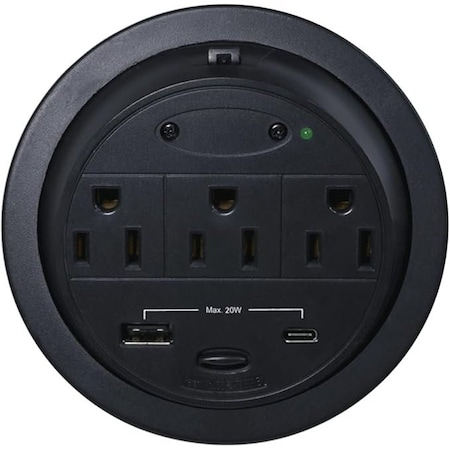 Kable Kontrol Powertap Desk Outlet Power Grommet, 3 Power Outlets + 1 Powered USB A & 1 Powered USB C GMPT-3C